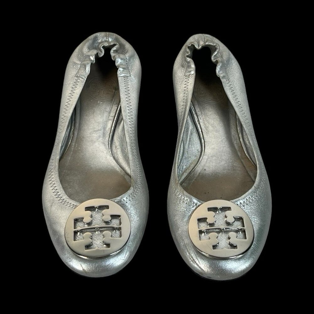 Tory‎ Burch Silver Leambs Leather Reva Ballet Flats sz 6.5 - Picture 8 of 8
